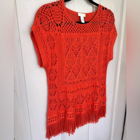 Chico’s Crochet Sweater Orange Top with Fringe | Size 0 (XS) - Picture 2 of 6
